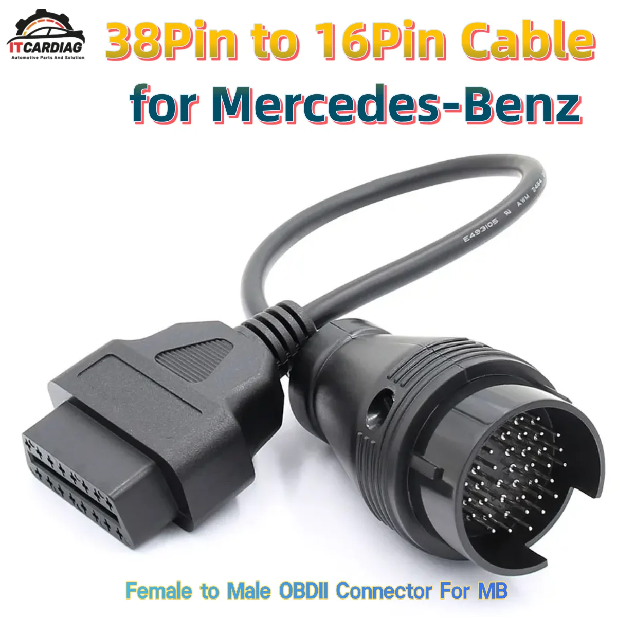 38Pin to 16Pin Cable for Mercedes-Benz Female to Male OBDII Connector For MB OBD Cable Adapter Diagnostic Cable