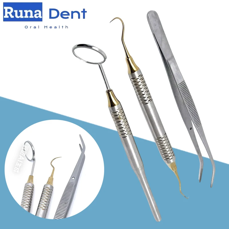 

Dental Instrument Kit 3set Stainless Steel Mouth Mirror Probe TweezSet for Professional Dentist Oral Examination