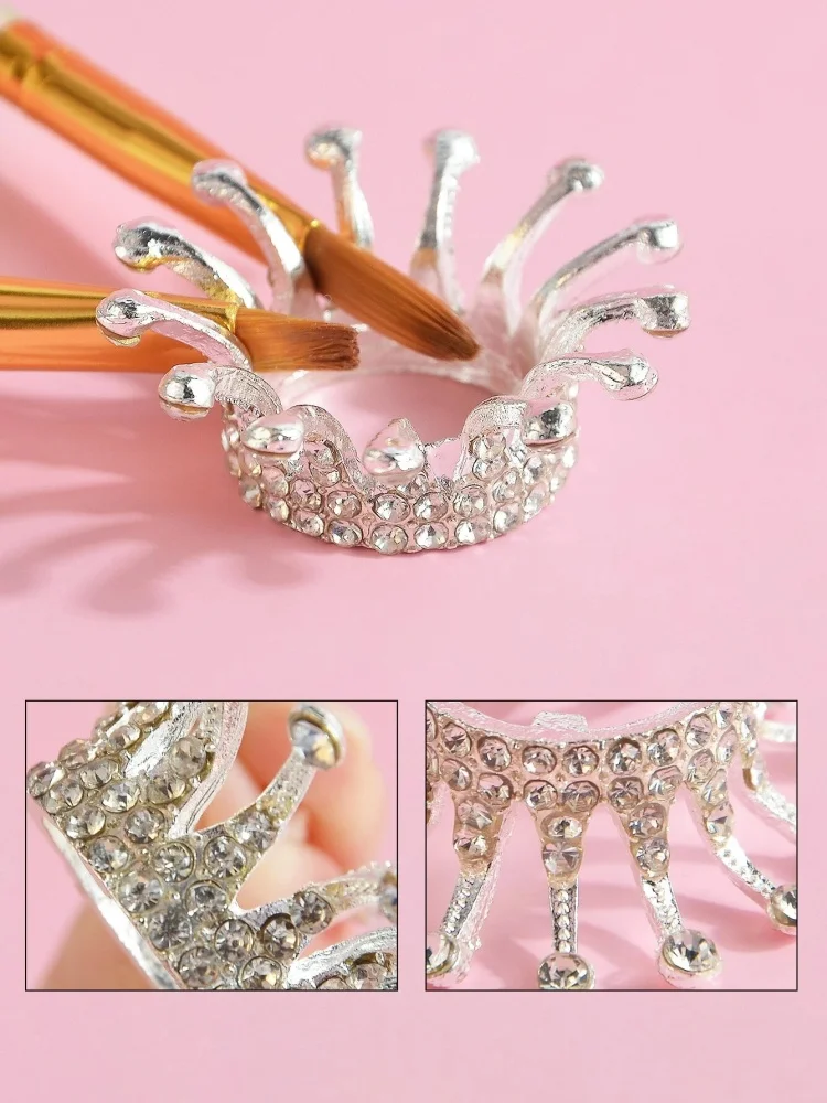 1Pcs Glitter Crown Pearl Metal Nail Brush Pen Holder Stand - Stylish Manicure Tool Pen Rack for Nail Art Supplies