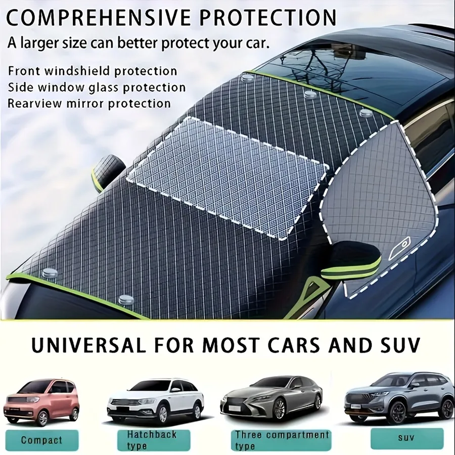 Auto-Windschutzscheiben-Schneedecke mit 6 Starken Magneten, Verstärkter Rand Frost-Eis-UV-Sonnenschutz mit Reflektierenden Streifen Spiegelabdeckungen – Detail 5