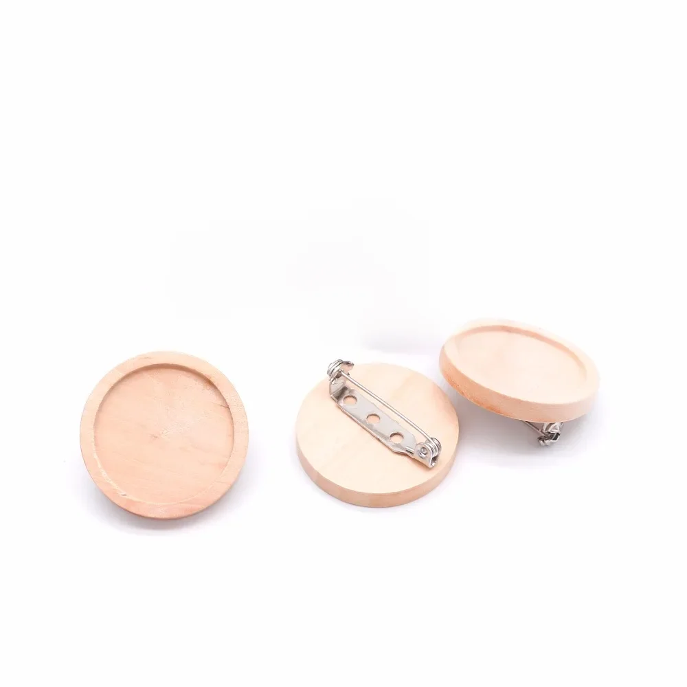 10 sztuk dużo Fit 20 25 30 40mm puste drewniane Cabochon broszka baza ustawienia okrągły fasetowany wisiorek Diy broszki Pin Backs do tworzenia biżuterii — zdjęcie 2