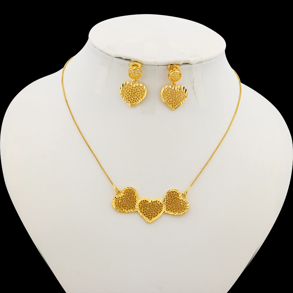 Gold Color Jewelry Sets Cute Necklace Earrings Flower Leaf Star Pendant Exquisite Link Chain Ear Stud Romantic Lover Gift Party