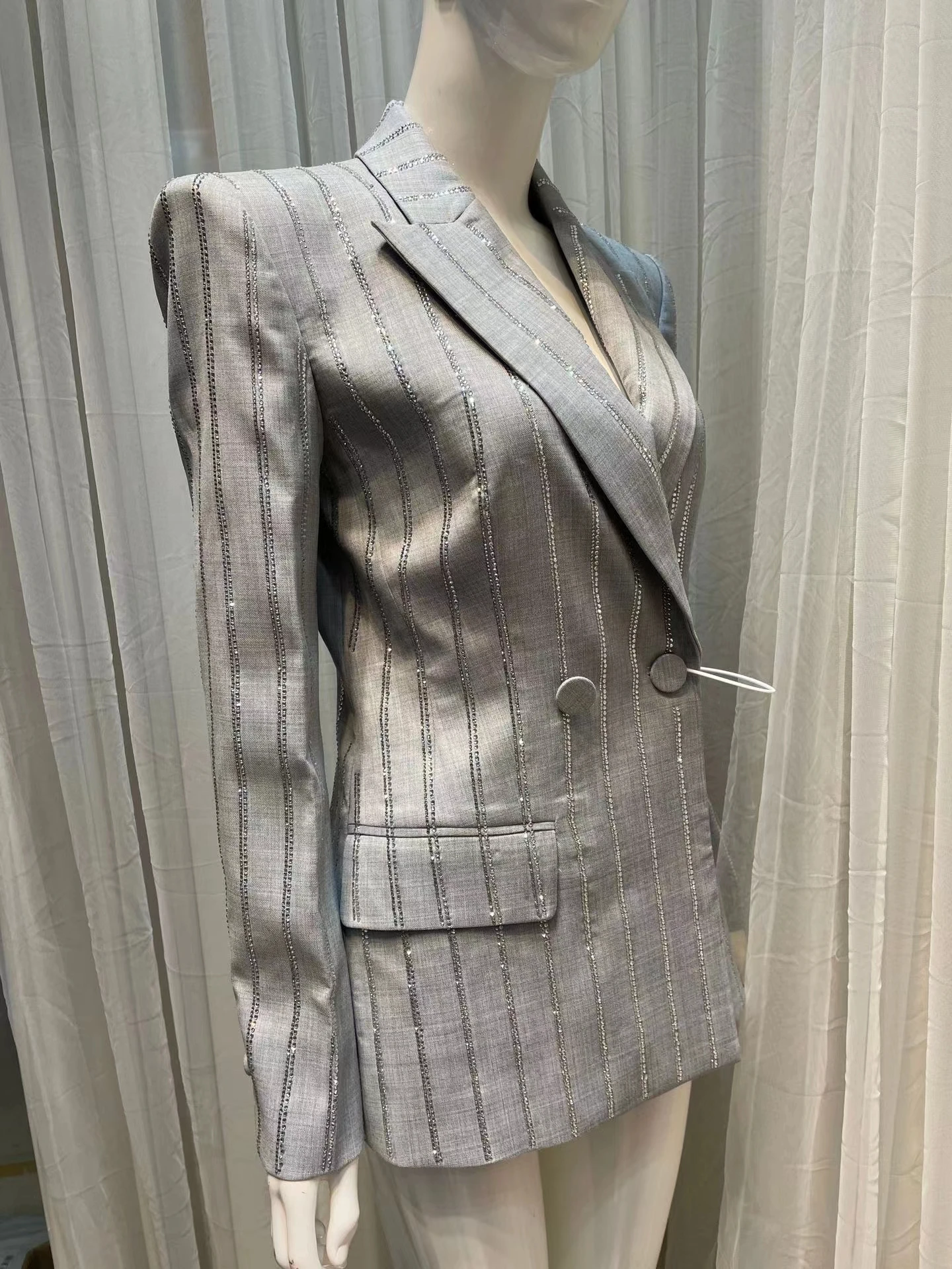 High Quality New Blazer 2023 For Women Suit Diamonds Polyester Shiny Loose Fashion Party Club Summer