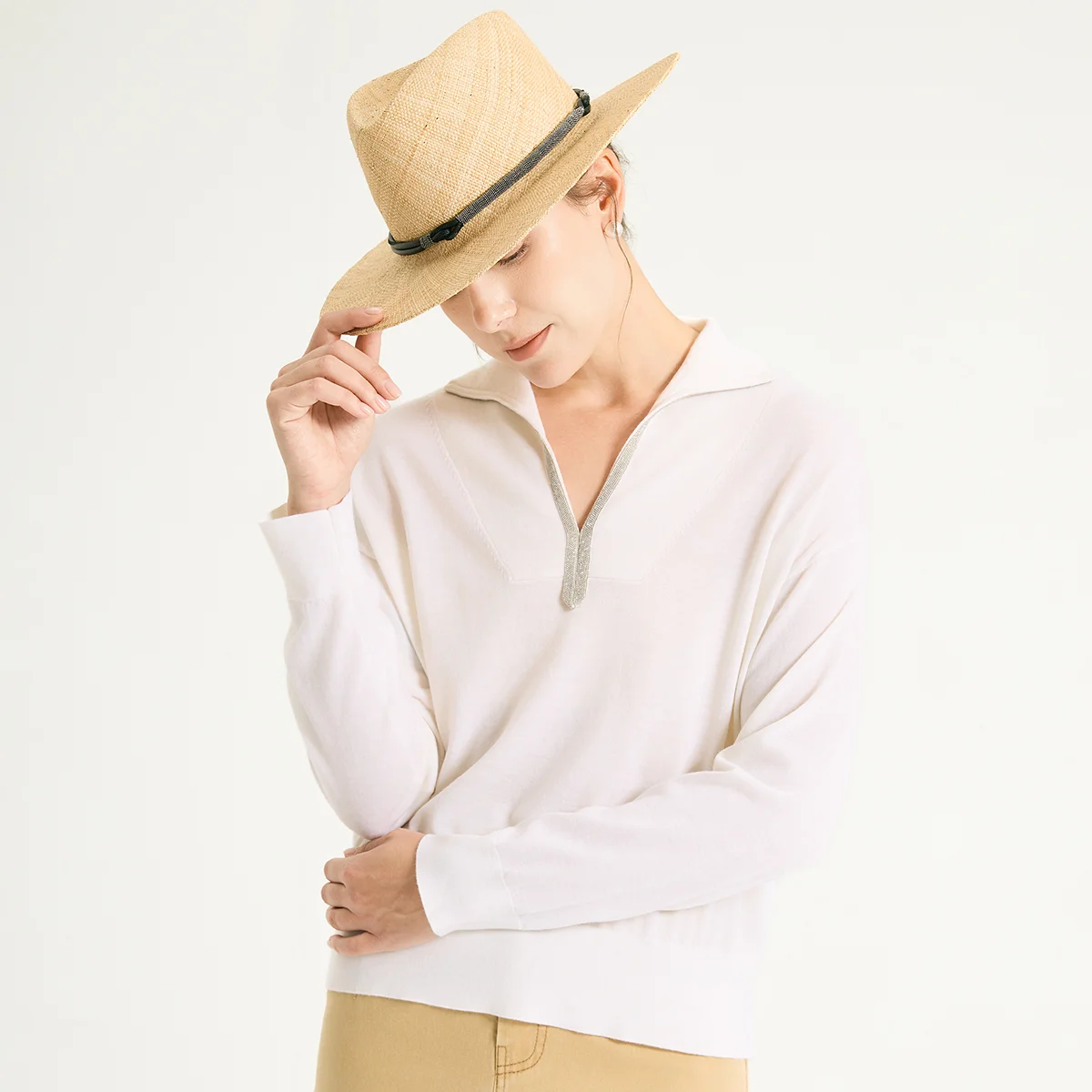 BY3611437 Designer 100 Wool Women's Luxury Knitted Pullover Half Zip Polo Neck Slimming High Elastic Soft Sweater