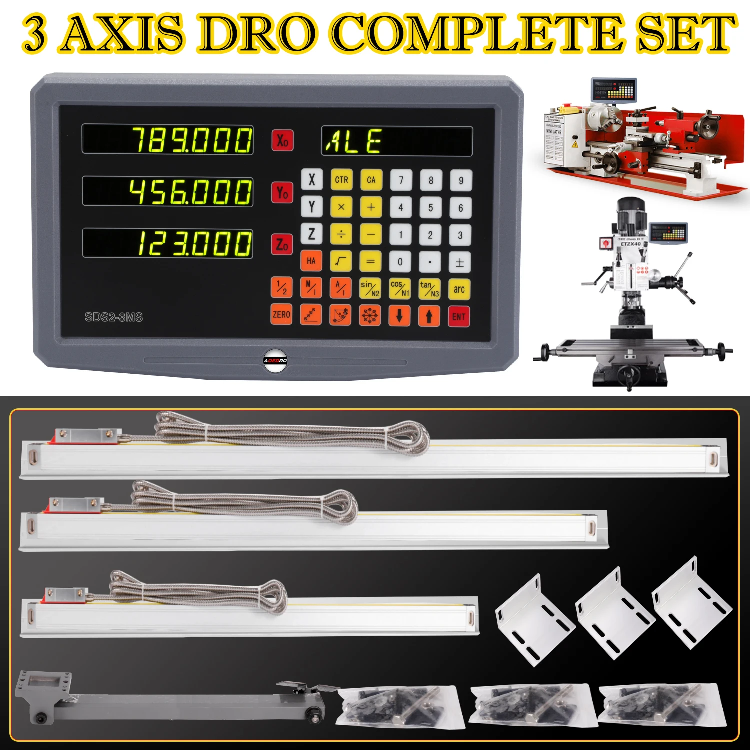 

Best 3 Axis Dro Complete Set Digital Readout With 3PCS Linear Glass Scale DRO Digital Readout Kit For Lathe Mill Grinder