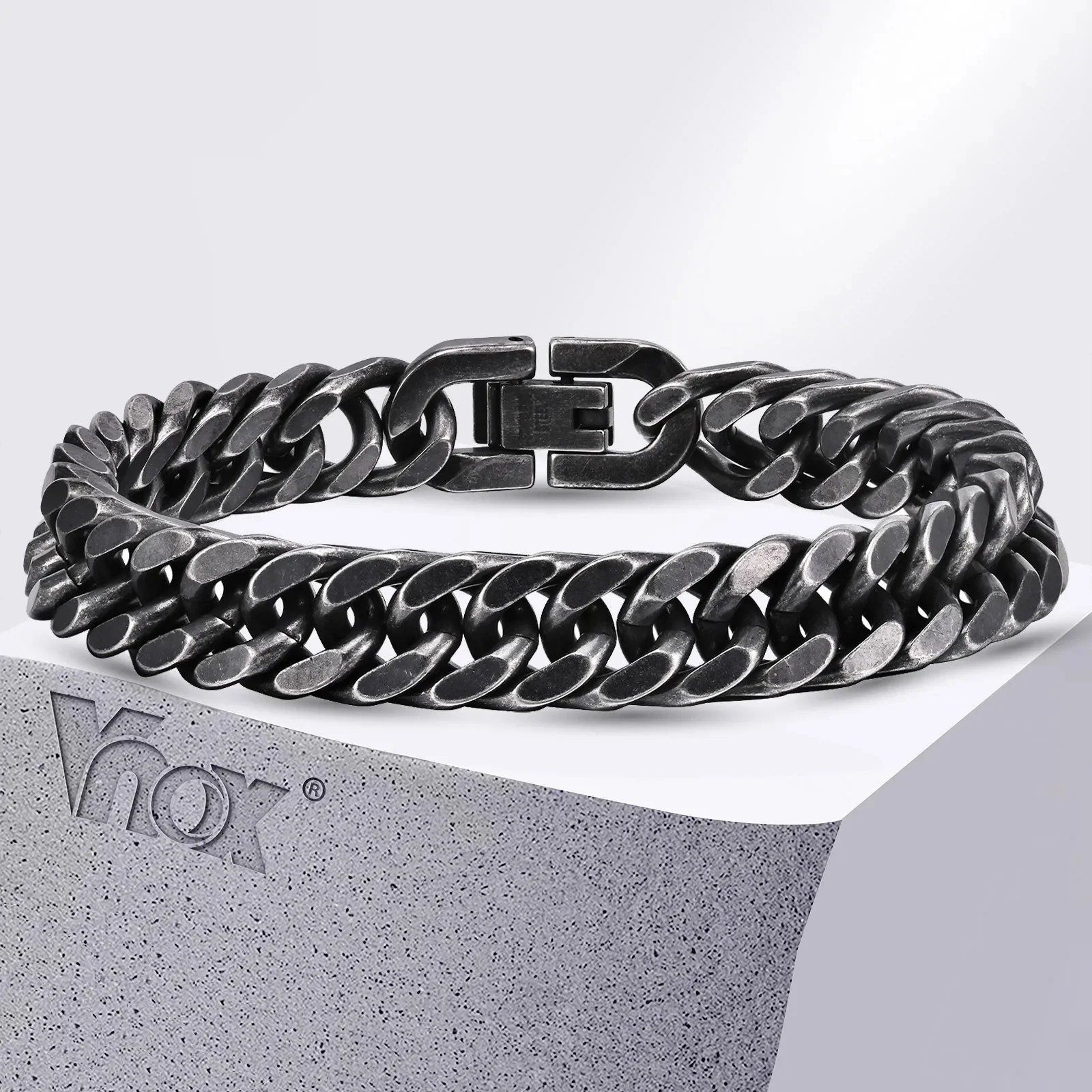 Vnox-Bracelets cubains en acier inoxydable pour hommes et garçons, bracelet en métal oxydé, bijoux punk rock, 8mm, 12mm