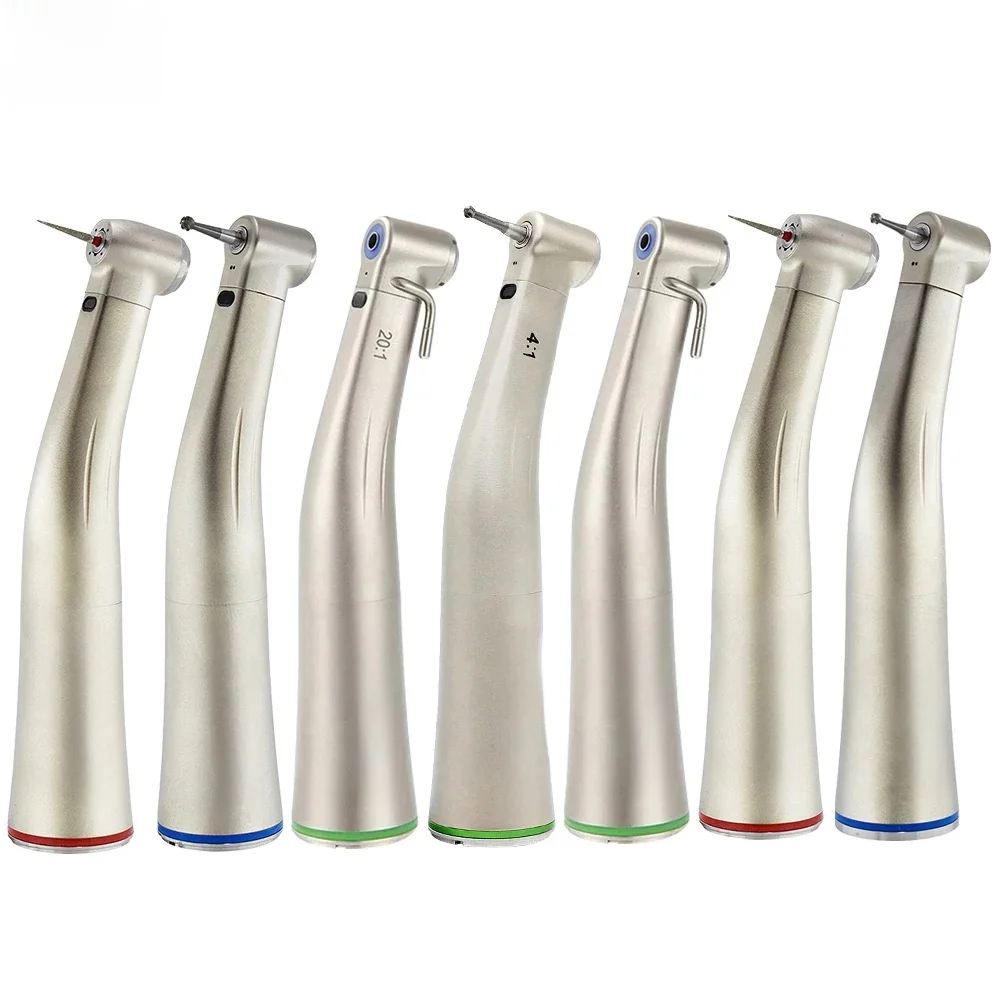 Deasin Dental 1:5/1:1/4:1/20:1 Glasfaser-LED-Winkelstück mit internem 4-Wege-Spray und Druckknopf für die Zahnmedizin