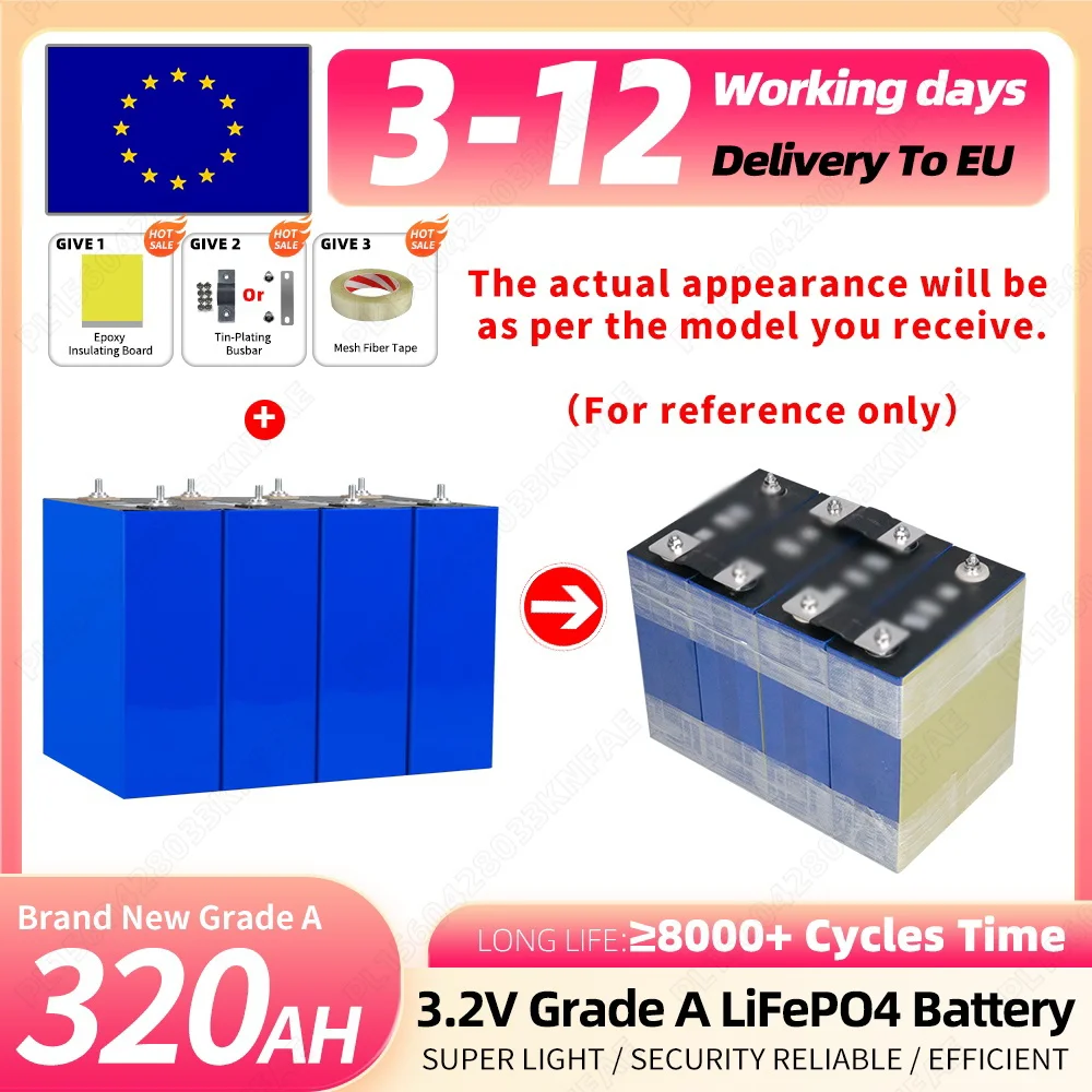 Nowa bateria LiFePO4 3,2 V, 320 Ah, ponad 8000 cykli ładowania, wysoka jakość, bezpieczna, akumulator litowo-żelazowo-fosforanowy, możliwość ponownego ładowania, w zestawie 3 akcesoria, klasa A, do