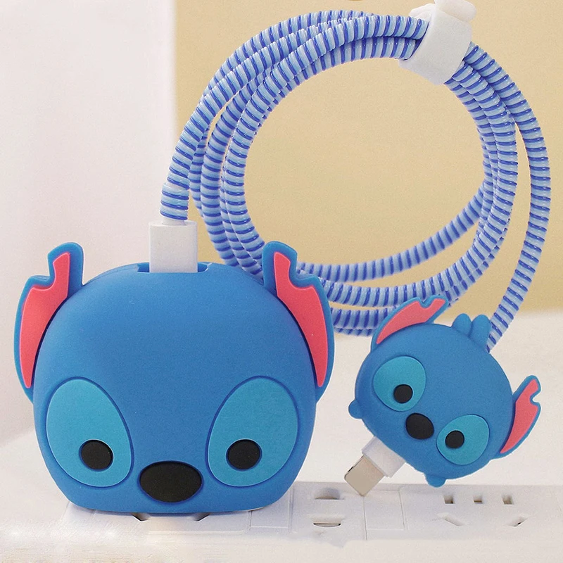 Licensed 3D Cute Disney Stitch Fast Charger Protector Charging Cable Charger Head Cover Cable Accessory Data Cable Protective