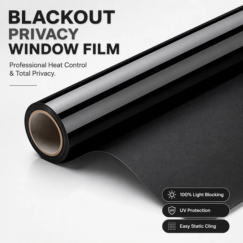 Blackout Black Window Film Roll Glossy Frosted Texture Privacy Sun Block UV Block Heat Block for Car Home Office Glass