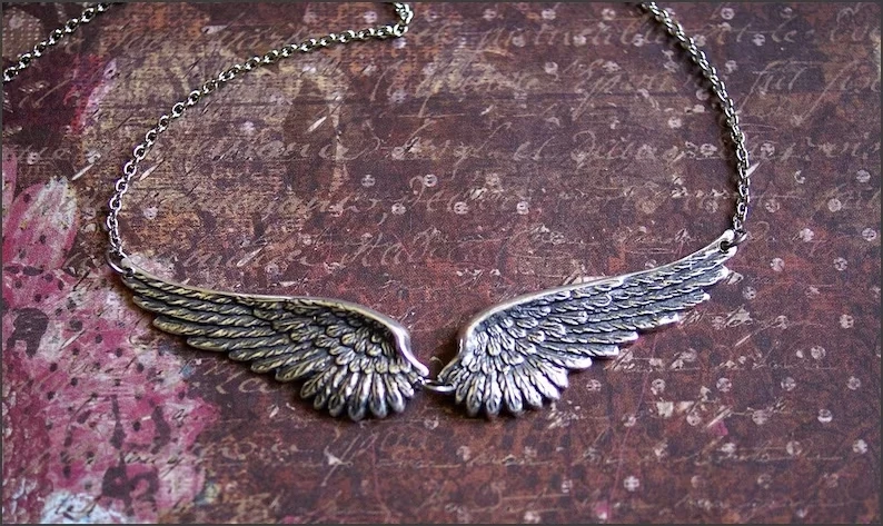 Vintage Angel Wings Feather Choker Big Pendant Aesthetic Link Chains Statement Necklace for Women Collar Bib Wedding Tribal Gift