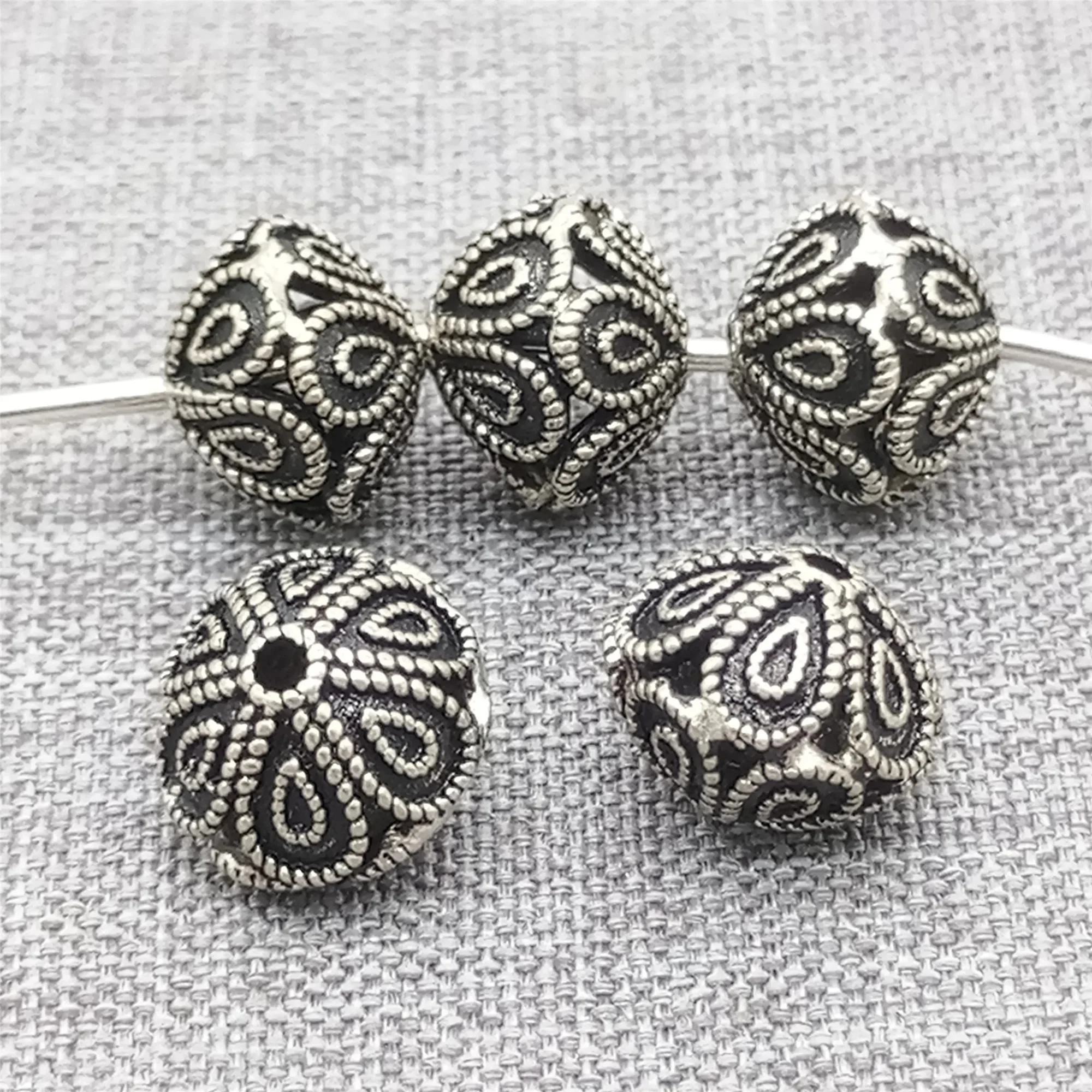 4 sztuki 925 Sterling Silver Oxidized Flower UFO Saucer Beads do bransoletki — zdjęcie 2