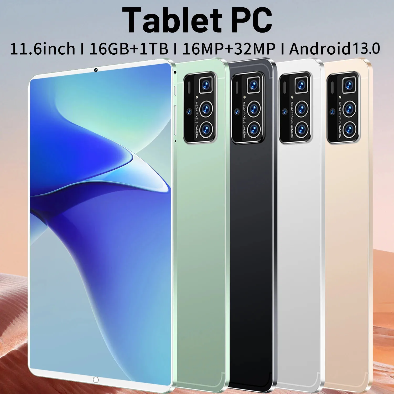 Tableta 5G Android 2024, dispositivo de 13,0 pulgadas, 16GB de RAM, 1TB de ROM, 16MP, 32MP, 11,6 mAh, 10 núcleos, WIFI, Bluetooth, 12000