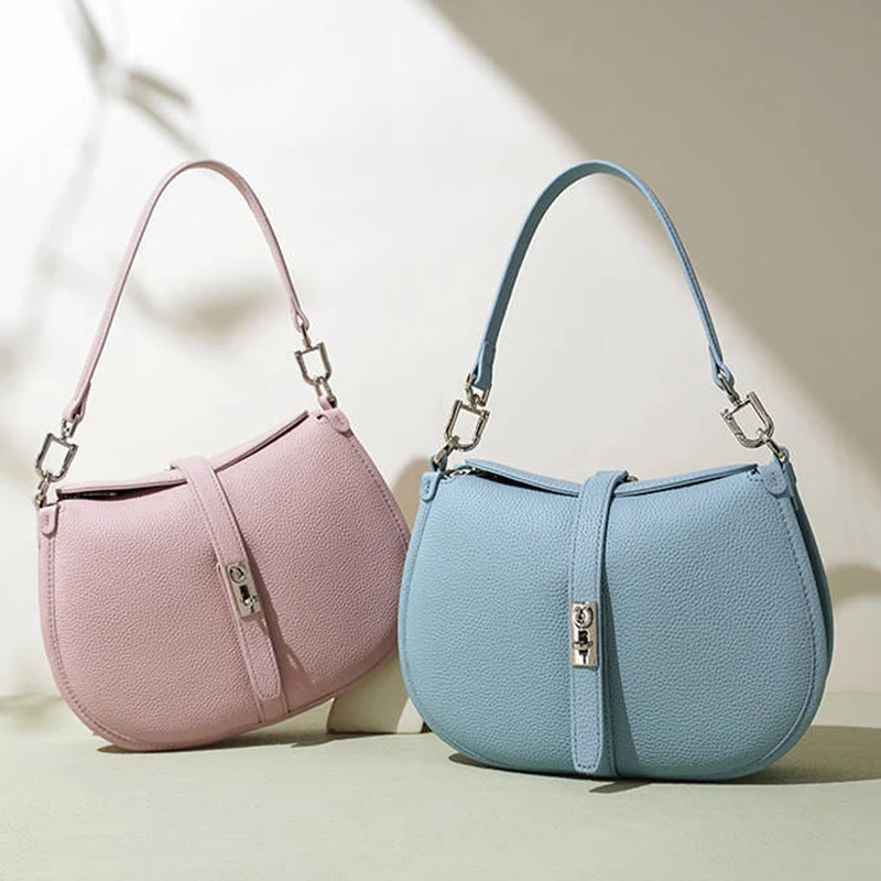 

Gorfia new women's bag genuine leather messenger bag unique lock and double zipper closure luxury design shoulder bag