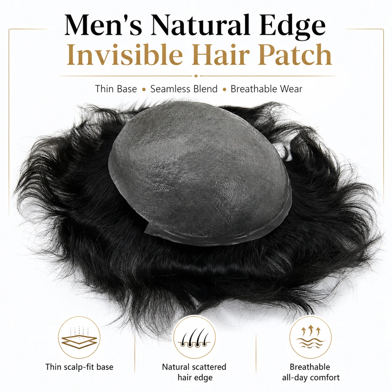 Beeos TJNG 6 polegadas 0.03-0.04mm Super Fino Sistema de Cabelo Masculino Toupee Prótese Capilar de Cabelo Humano para Homens