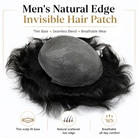 Beeos TJNG 6 inches 0.03-0.04mm Super Thin Skin Men Toupee Hair System Human Hair Protesis Capilar Hombre Pelo Humano