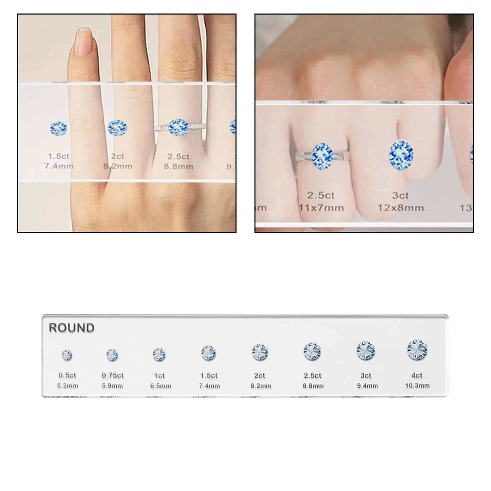 전문 다이아몬드 크기 및 모양 비교 도구 휴대용 보석 측정 게이지 구매자를 위한 다이아몬드 캐럿 무게 참조 차트