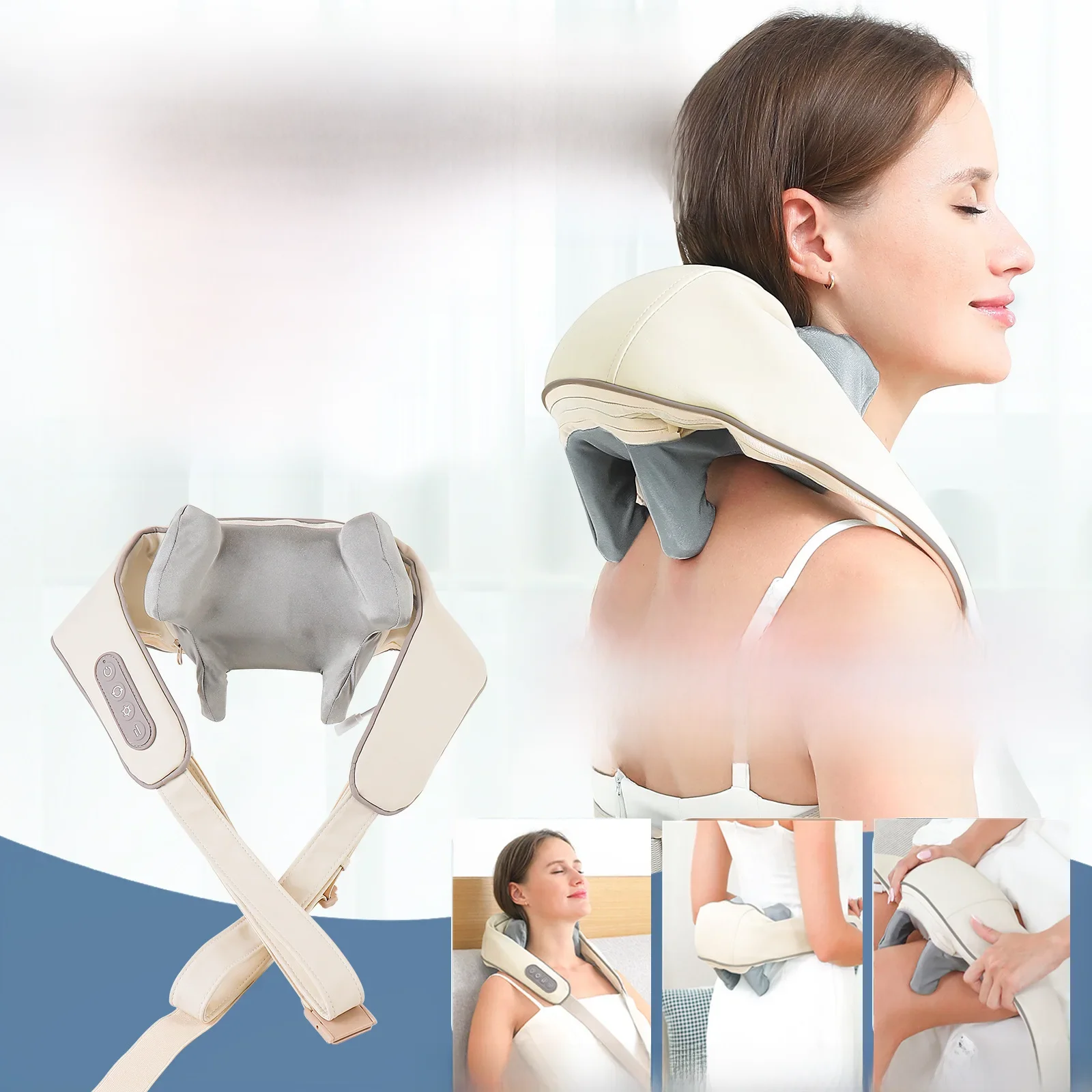 Foreverlily 26W Borstelloze Motor Nek- en Schoudermassager Draadloze Schouder- en Rugkneden Massage Sjaal Nek masajeador - afbeelding 2