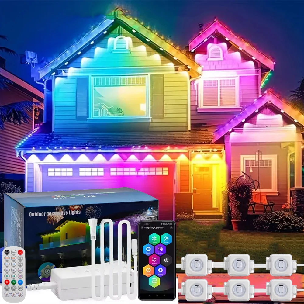 

15/30M Permanent Eaves Light LED Smart Outdoor RGBIC Lamp w/Remote for Full House Party Halloween Holiday Eaves Light Decor