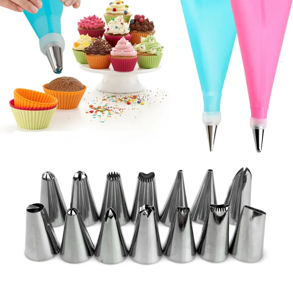 24 Pieces Full Confectioner Kit-Reusable Bags and Professional Cake Decorating Cupcakes