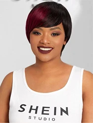 Short Pixie Cut Human Hair Wigs 6 Inch Straight F1B/99J Color Hair,Machine Made Affordable Price Wigs For Daily Wear FY-019