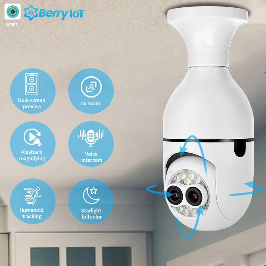 

4MP E27 wireless network wifi light bulb camera PTZ human tracking security protection pet baby monitor night vision HD ICSEE