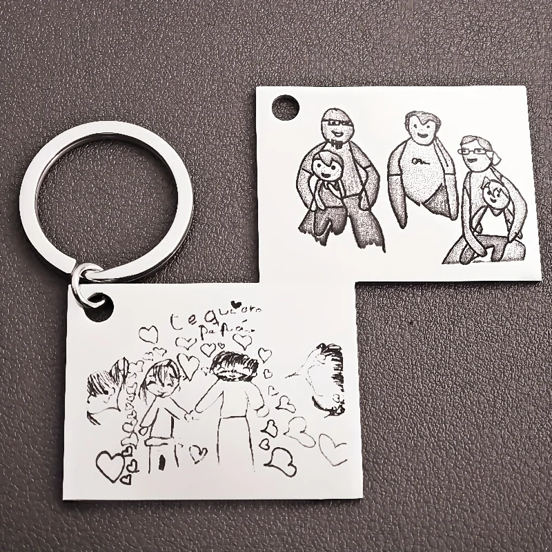

Personalization Senior Custom Pattern Photo Men's Keychain Square Stainless Steel Material Photo Frame Families Couples Individu