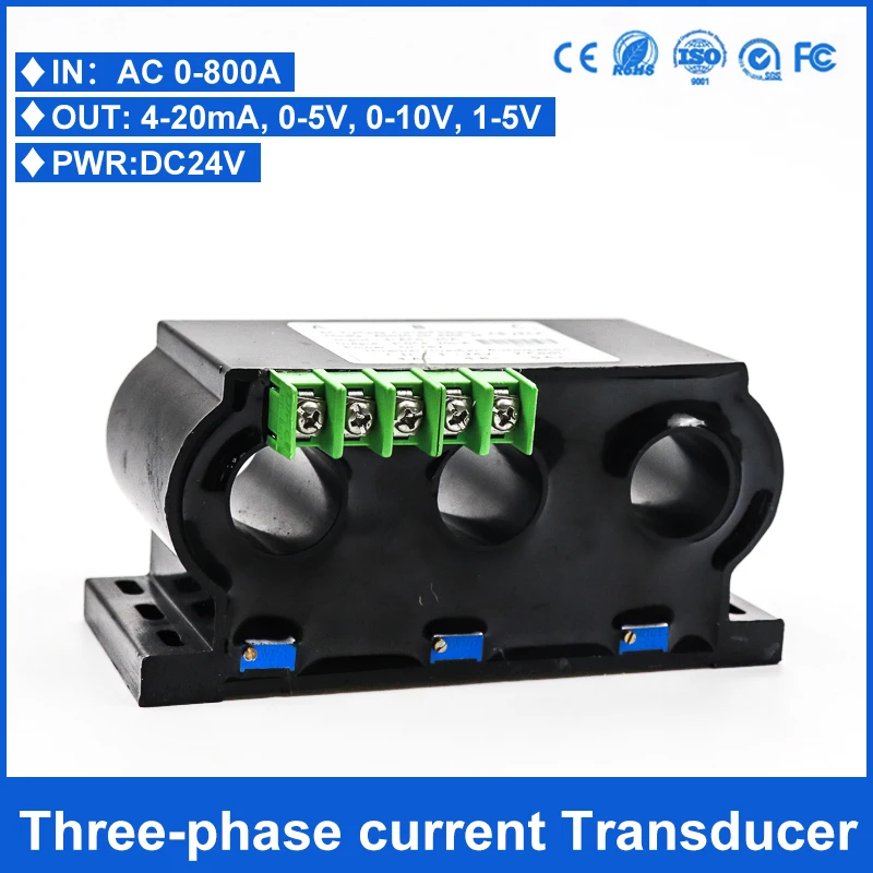 0-500A Three Phase AC Current Transducer 4-20mA 0-10V Current transmitter