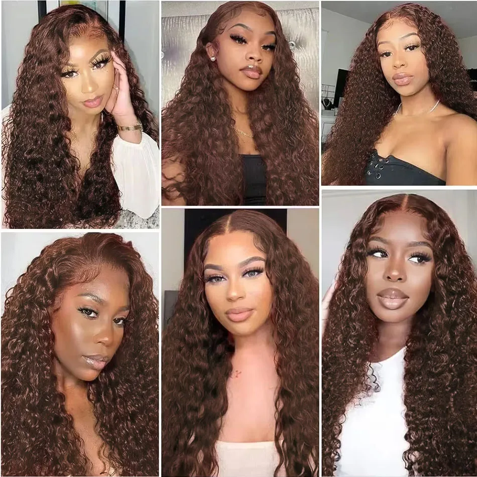 YKB chocolate Brown Curly 13x6 HD Lace Frontal Wigs Human Hair Deep Wave Lace Front Wig 2# Red Colored 30 Inch Brazilian 220% image 6