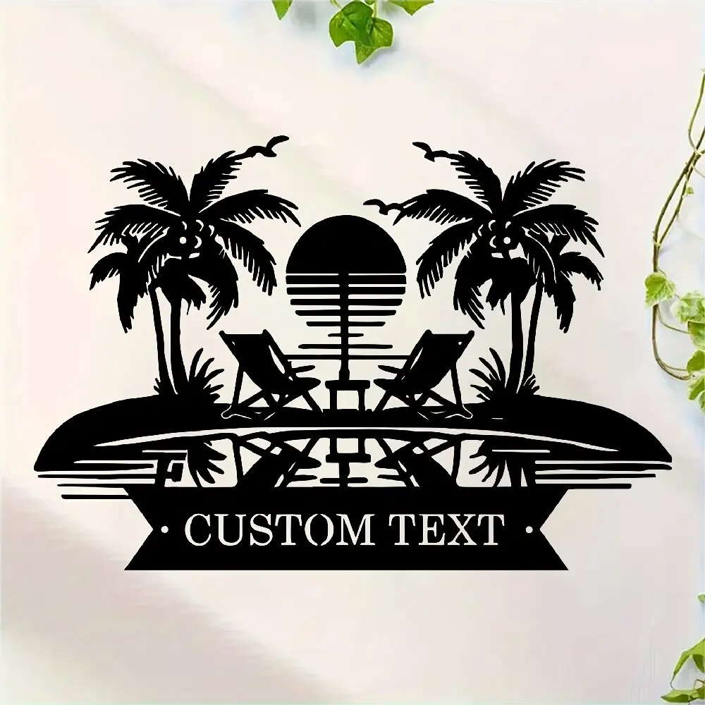 Custom Sunset Monogram Metal Signs with Texts, Modern Nautical Decor for Coastal Lakeside House, Outdoor/Indoor Metal Wall Decor