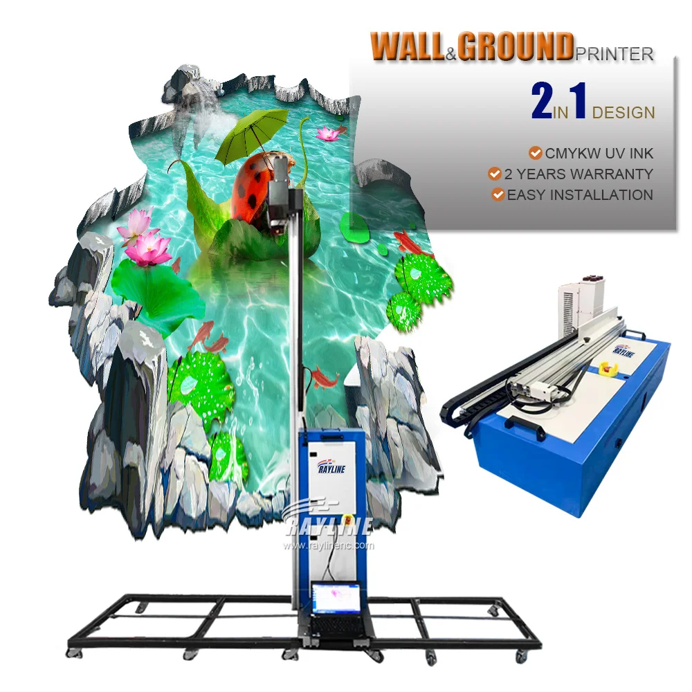 3D Vertical Floor and Wall Printer 2 in 1 Wall Printing Machine Ground Printing Glass Wood Tile Printing Cmykw UV Ink