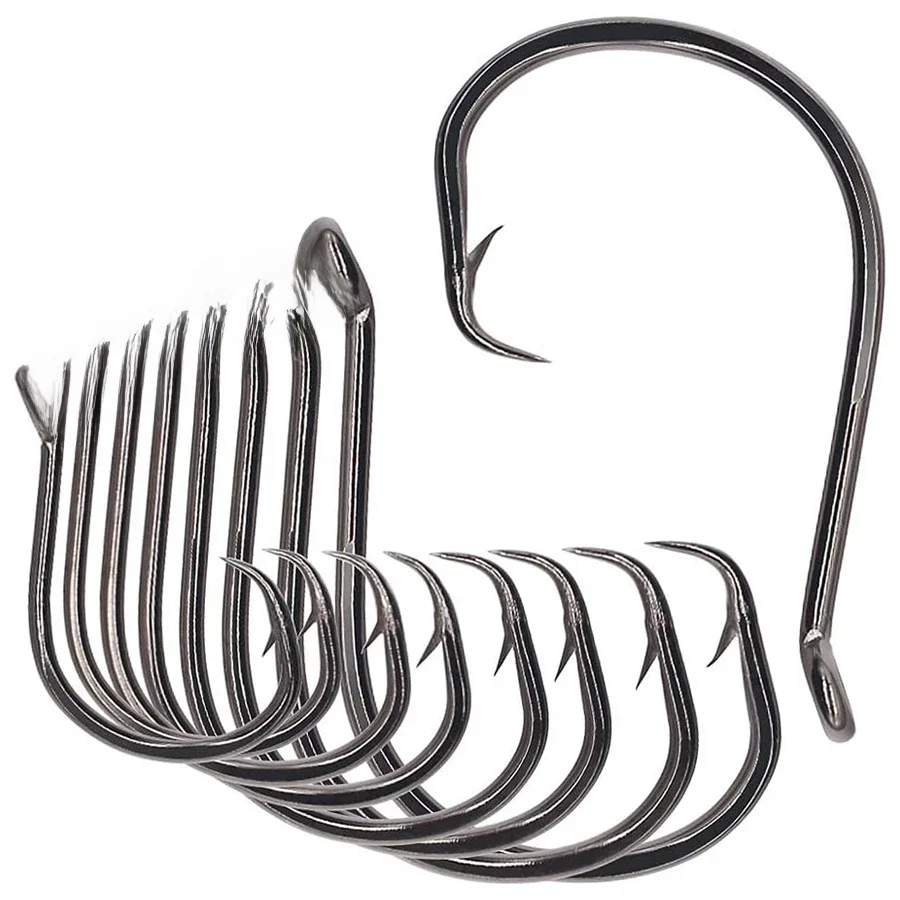 Hameçon poulpe 1/0-10/0, hameçon circulaire de pêche à bec d'eau douce, hameçon pointu en acier à haute teneur en carbone, 50 pièces