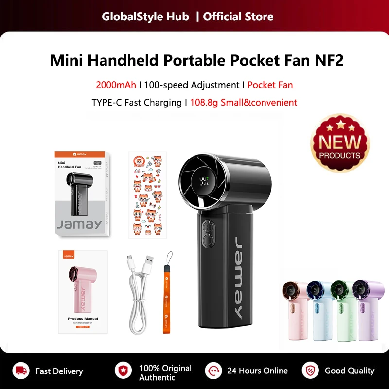 Mini Handheld Fan 100 Speeds Turbo Portable Pocket Fan Rechargeable Type-C Cooling Fan Outdoor Travel Hand Fan with Lanyard