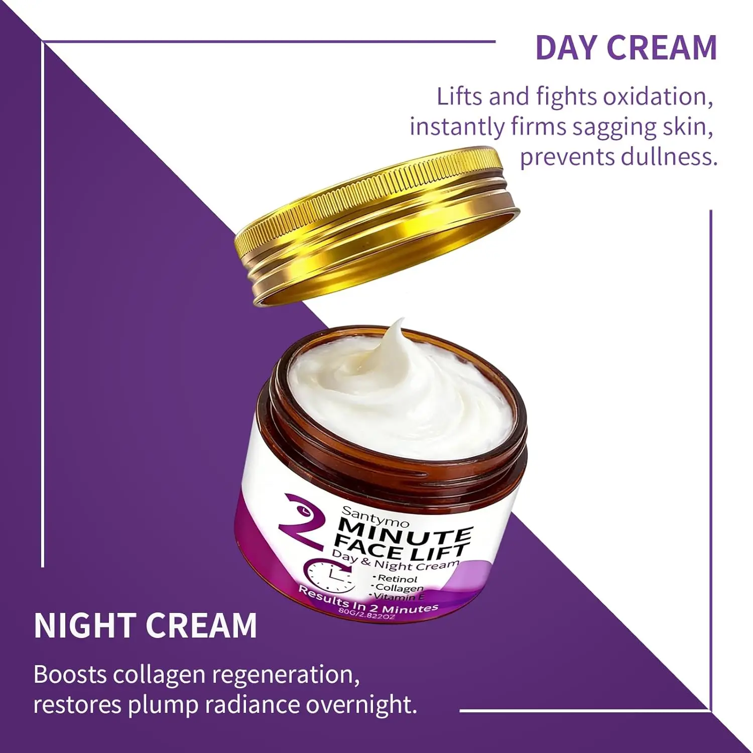 Instant Face Lift Firming Cream, Collagen with Retinol and Hyaluronic Acid, Anti-Aging Moisturizer, Anti-Wrinkle for Neck, under Eyes and Smile Lines, Day and Night