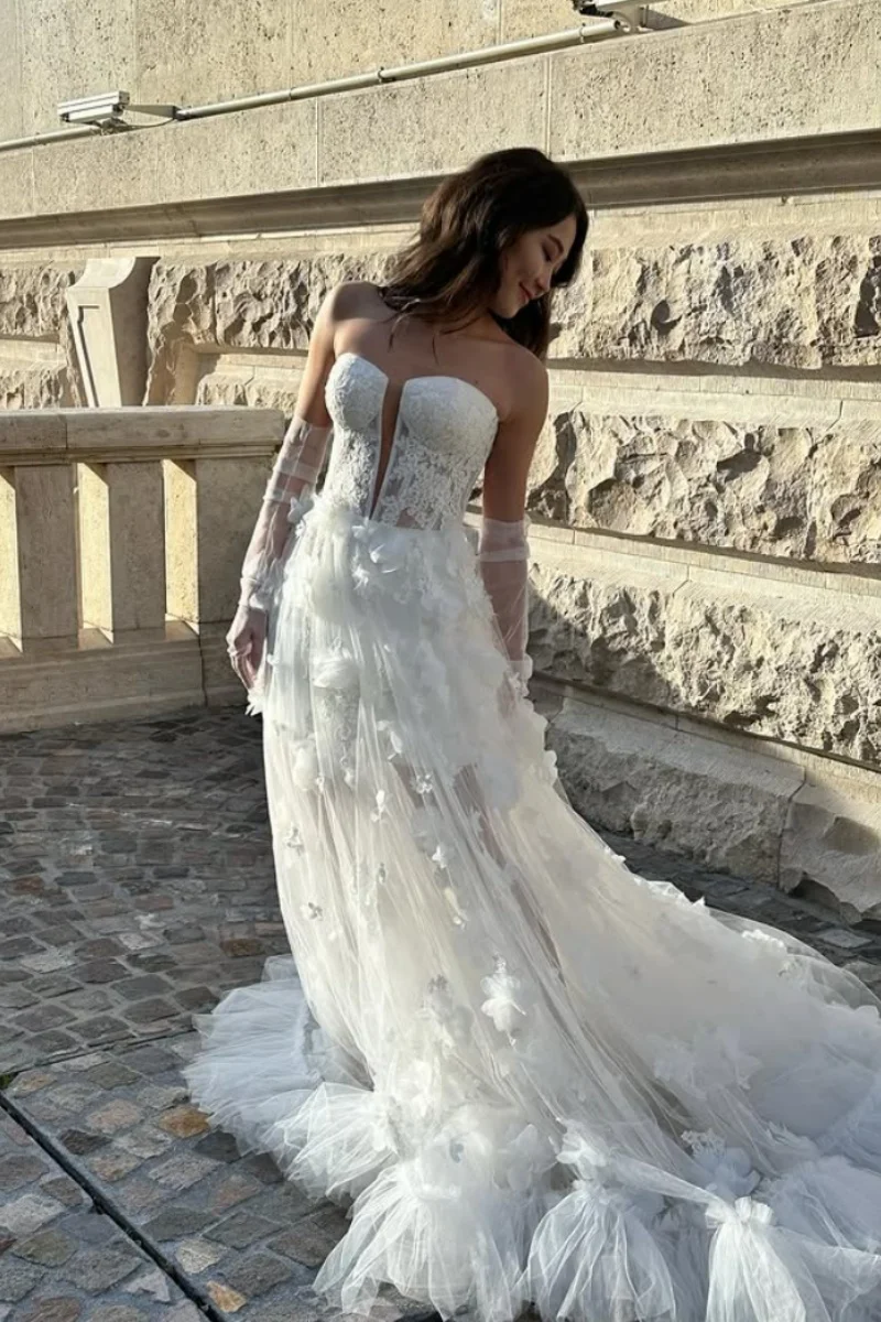 Jessica Princess White Evening Dresses Handmade Tulle 3D Applique Prom Dresses A-line Women Vestidos De Fiesta Customized