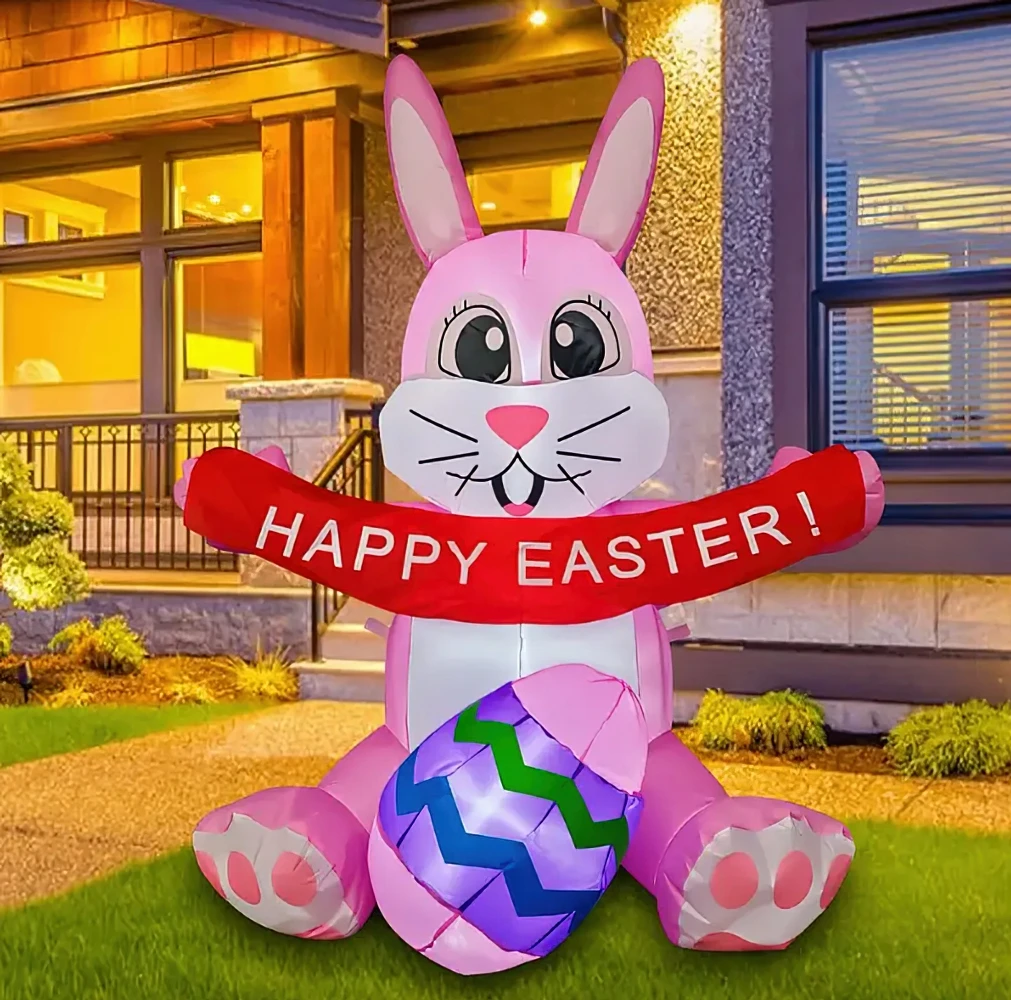 

Inflatable Happy Easter Bunny with LED Lights Yard Garden Decoration