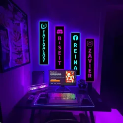 Personalized Gamer Tag Username LED Wall Lamp for Game Social Platform Custom Wood RGB Neon Night Light for Gaming Room Decor