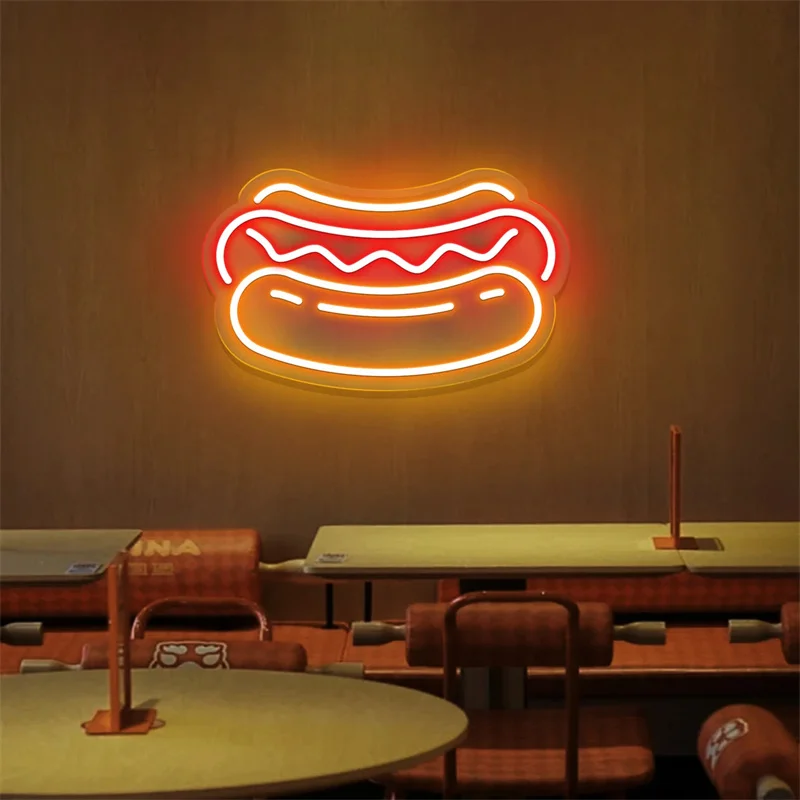 Hot Dog LED Neon Sign, Decoração de parede de comida, Decoração de arte de cozinha, Restaurante Neon Sign