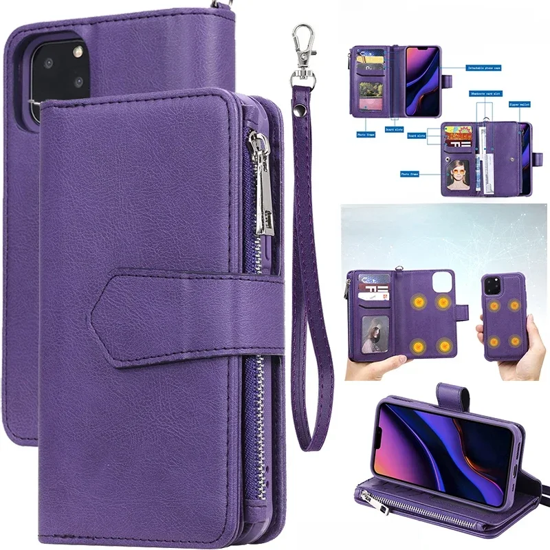 Etui z odłączanym magnesem do iPhone'a 16e 15 Pro Max 14 13 Mini 12 11 SE3 SE2 XR 8 7 Plus Skórzane etui na karty Pokrowiec na torebkę — zdjęcie produktu 7