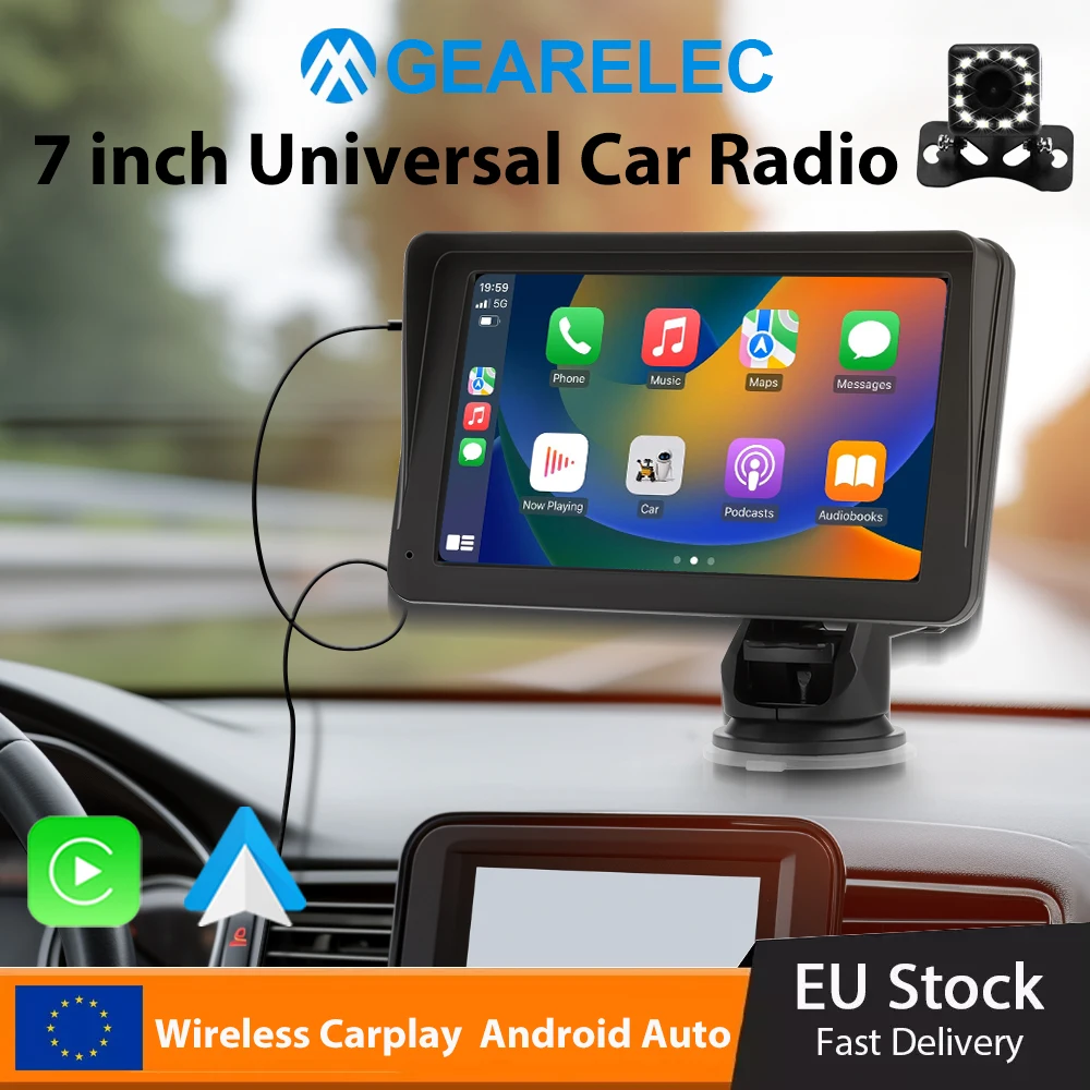 Portable Car Radio Multimedia Video Player Wireless CarPlay Android Auto 7inch Touch Screen With  AUX FM For Rear View Camera