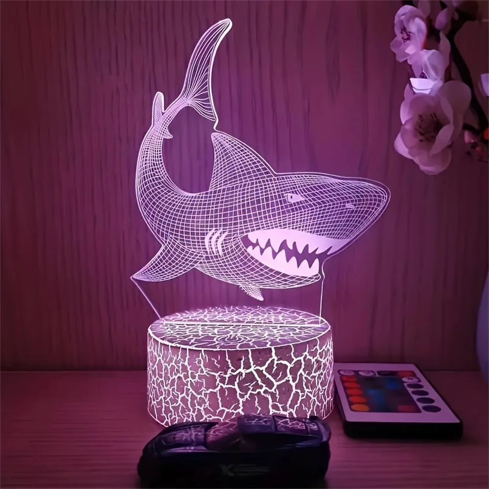 3D Shark Pattern Night Light, Novidade Candeeiros de mesa, Atmosfera do quarto, Presente perfeito para família e amigos, Decoração do lar