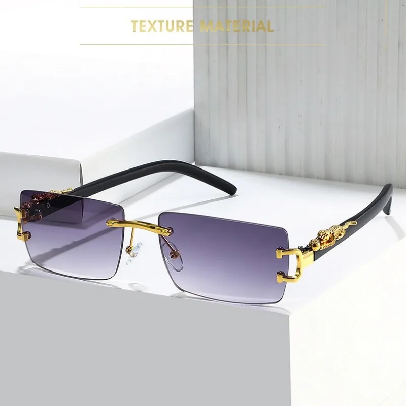 

Модные солнцезащитные очки без оправы для женщин и мужчин с украшением в виде гепарда, прямоугольные очки, брендовые дизайнерские солнцезащитные очки