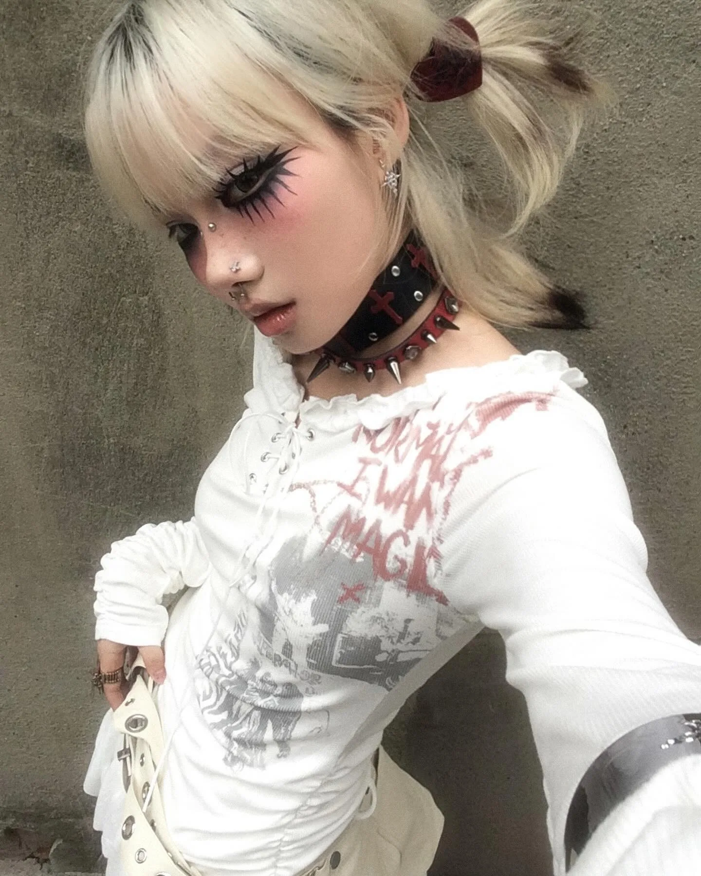 

Karrcat Y2k Bandage Graffiti Print Vintage Party Dress Punk Fairycore Grunge Wasteland Short Dress Long Sleeve Aesthetics