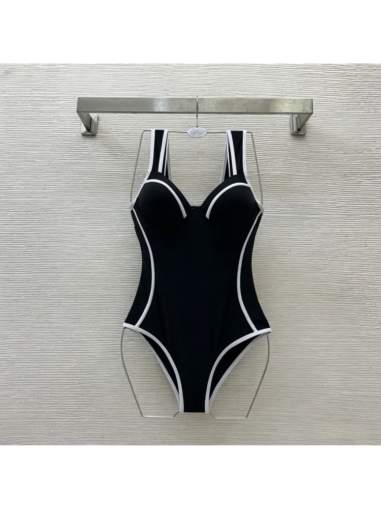 Summer Women's Swimsuit With Contrasting Straps Backless Strapless Tight Fitting Jumpsuit