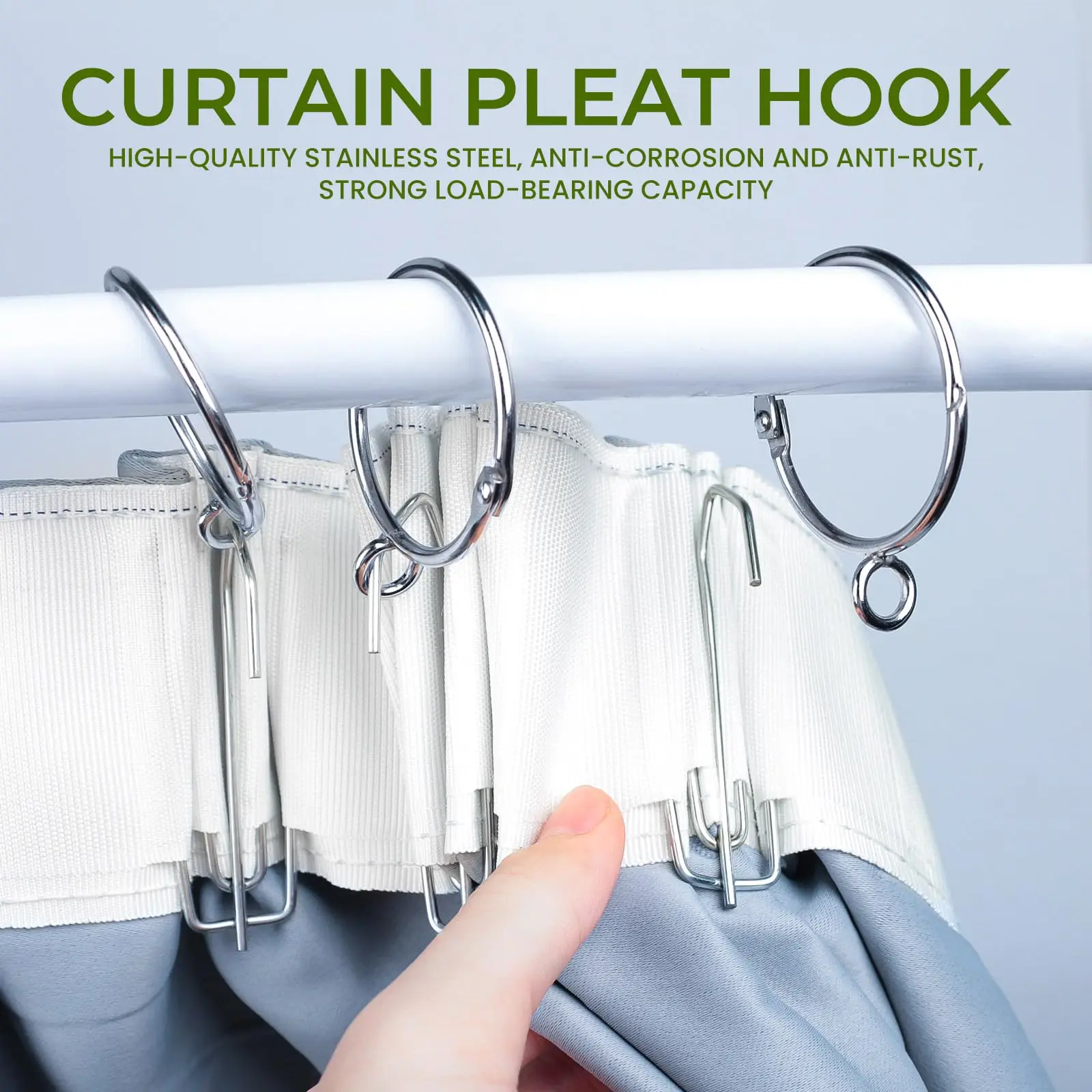 شريط بطيات ستارة 5 م/10 م/15 م مع مجموعة خطافات من الفولاذ المقاوم للصدأ مكونة من 4 شوكات لطيات قرصة ذاتية الصنع