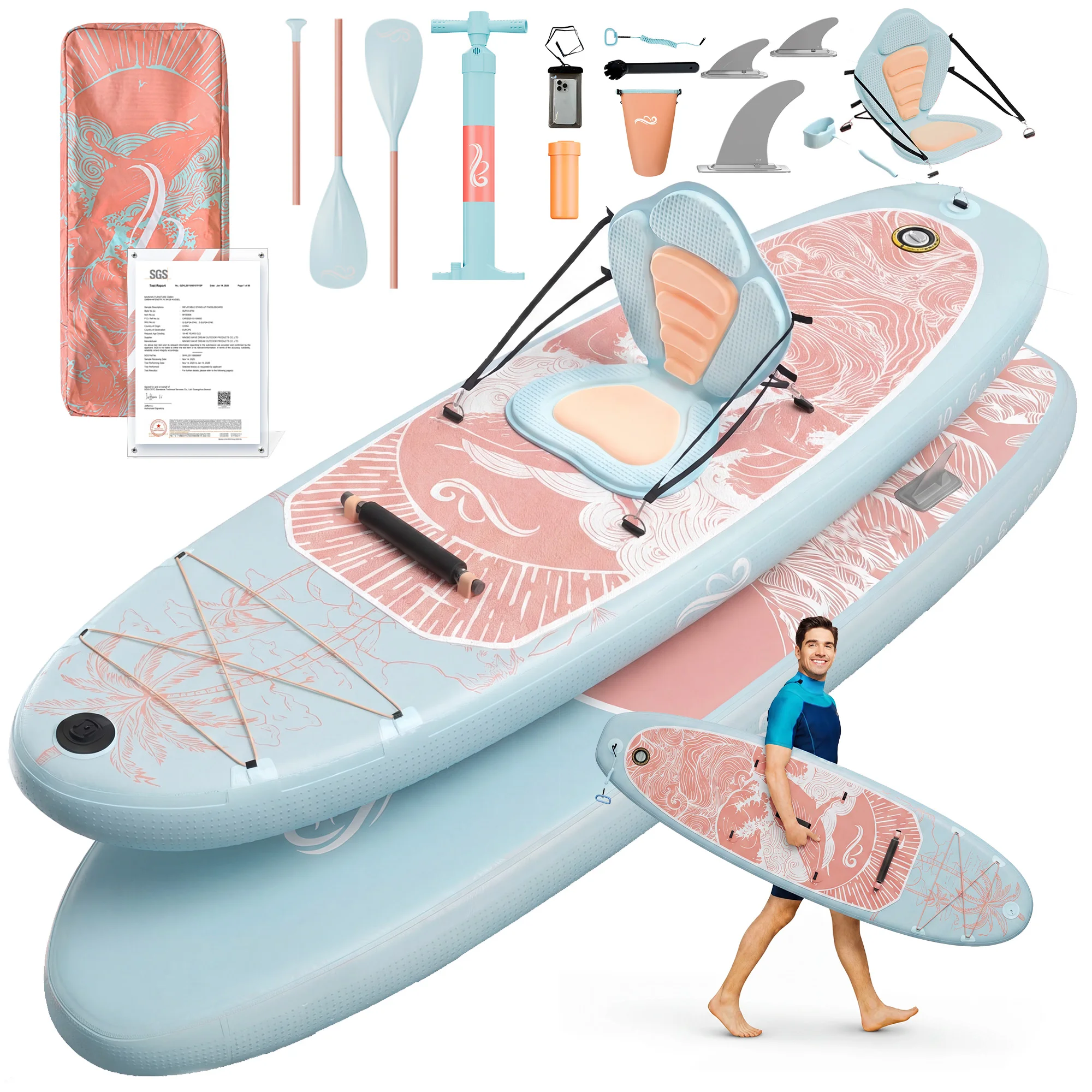 Devoko Aufblasbares SUP Board & Kajak Hybrid Extrem Stabil, Tragfähig bis 130 kg, Für Anfänger Profis, Inklusive Komplettzubehör