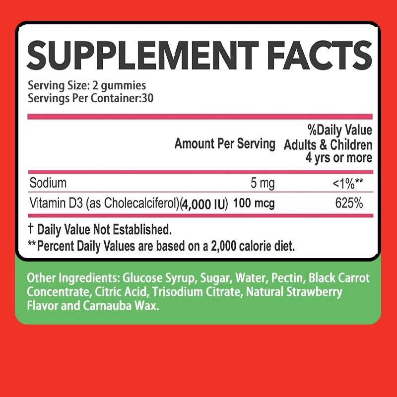 Vitamin D3 - Helps Calcium Absorption, Fights Fatigue, Improves Immunity, and Promotes Muscle and Bone Health - 60 Gummies