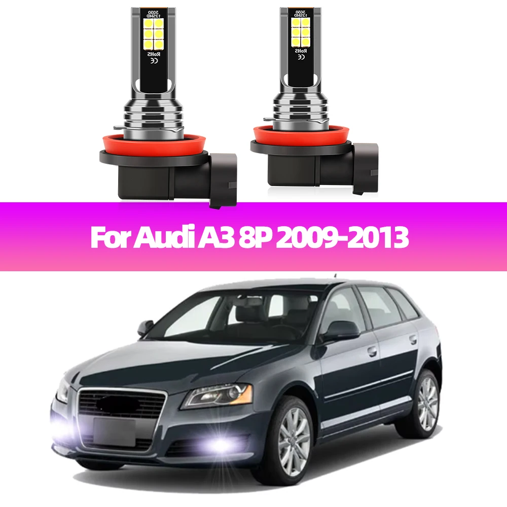 2Pcs LED Fog Lamp Bulbs For Audi A3 8P 2009 2010 2011 2012 2013 White 6000K Fog Lamp 12V Car Front Foglights 3030SMD Auto Lights