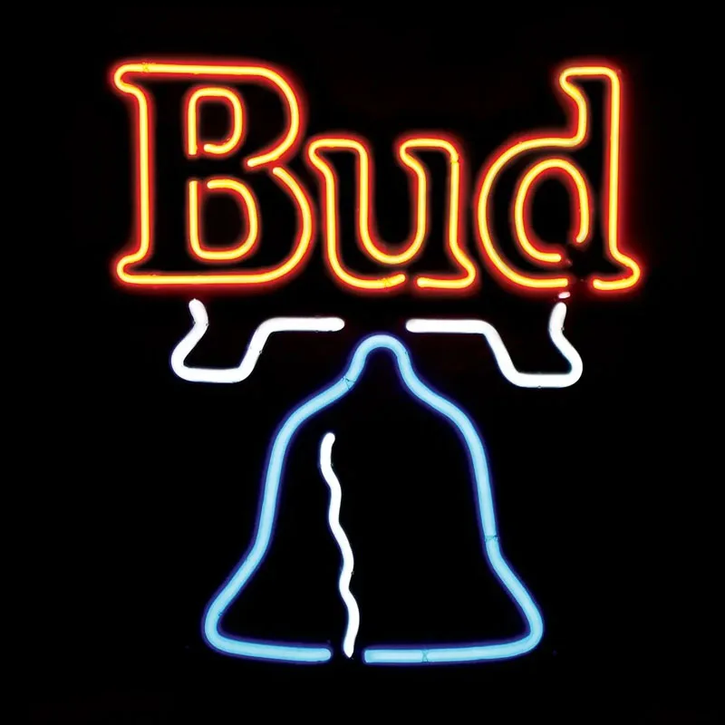 

Neon Sign Bud Light Neon Bulb Sign Bell Hotel Display Handcraft Room Restaurant Wall sign Beer Club Filled Gas Real Glass Lamp