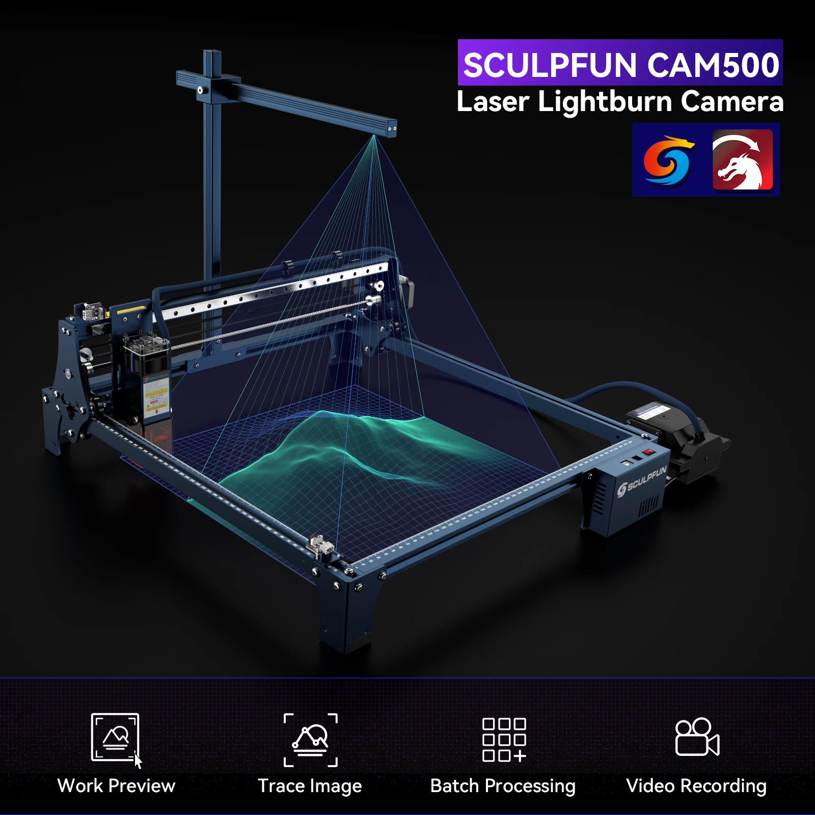 SCULPFUN CAM500 Lightburn Laser  Camera for Laser Engraver Precise Positioning HD Recording Image Tracing Working Range 400*400